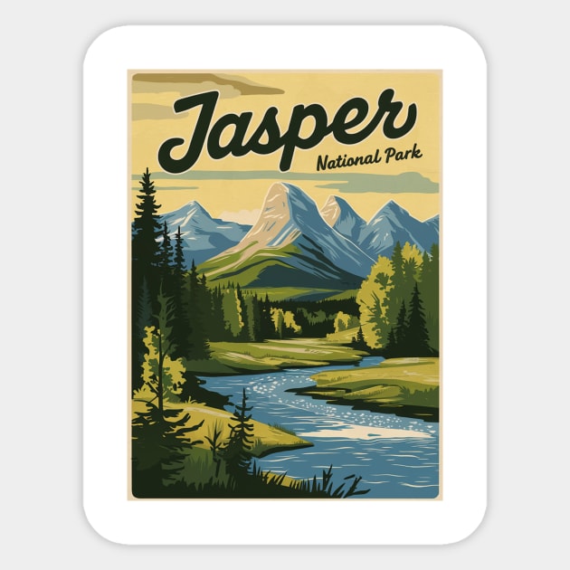 Retro Poster of Jasper National Park Sticker by Perspektiva